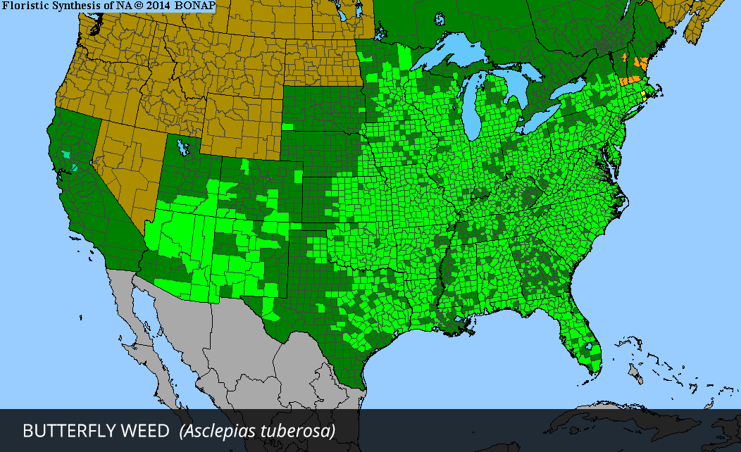Range Map for Butterfly Weed